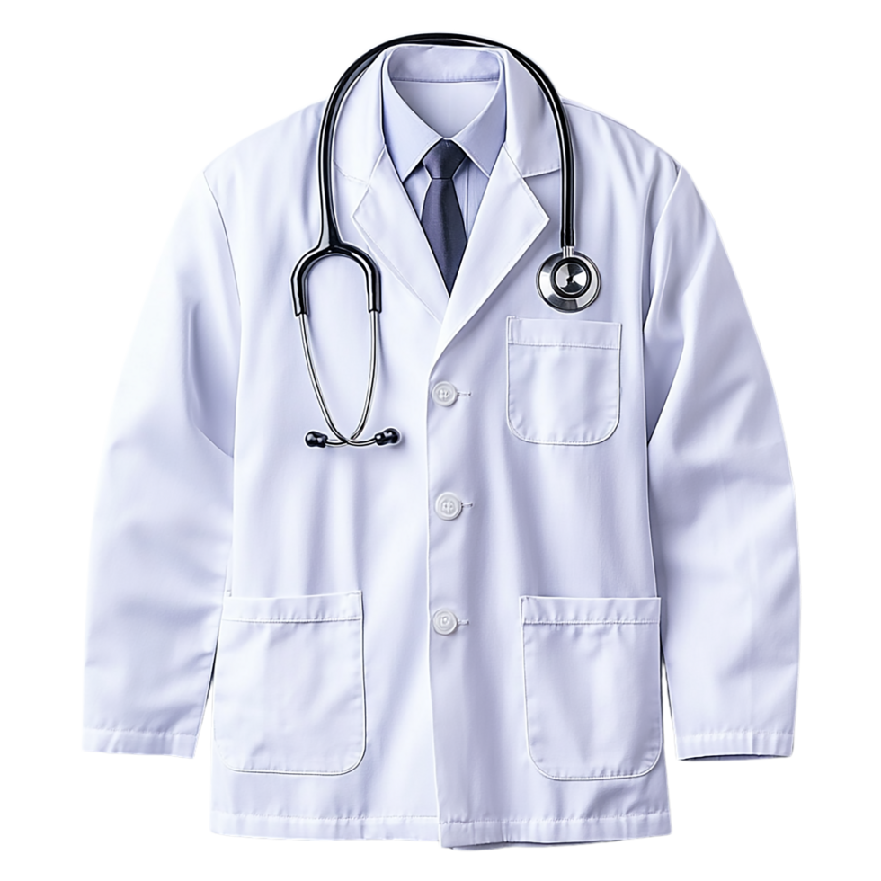 A white doctor's coat with a stethoscope cutout png