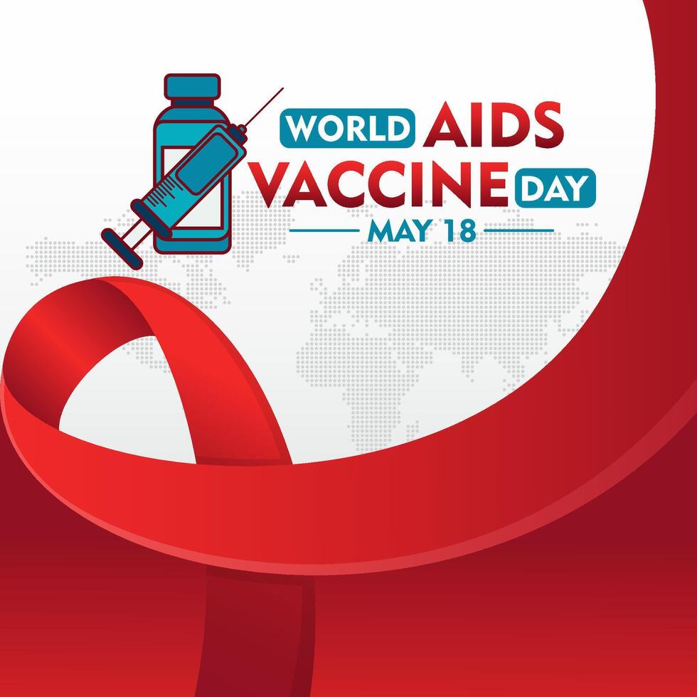 World aids vaccine day celebration. Red AIDS Ribbon and HIV vaccine awareness vector