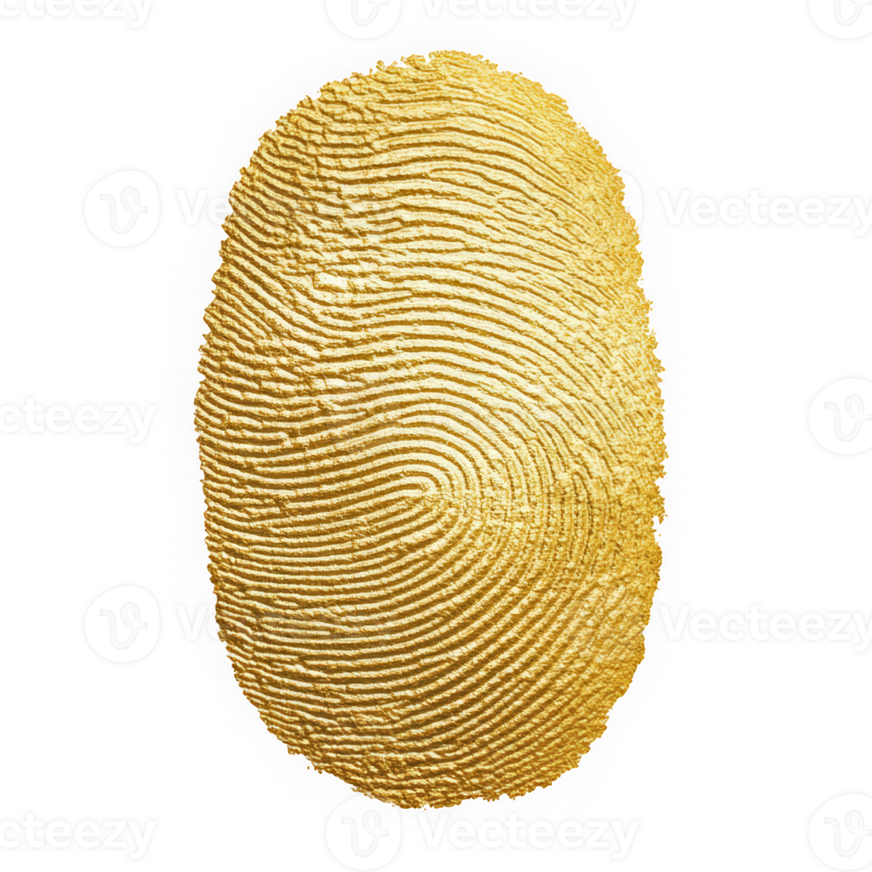 Golden fingerprint design with metallic shine for security and technology branding. png