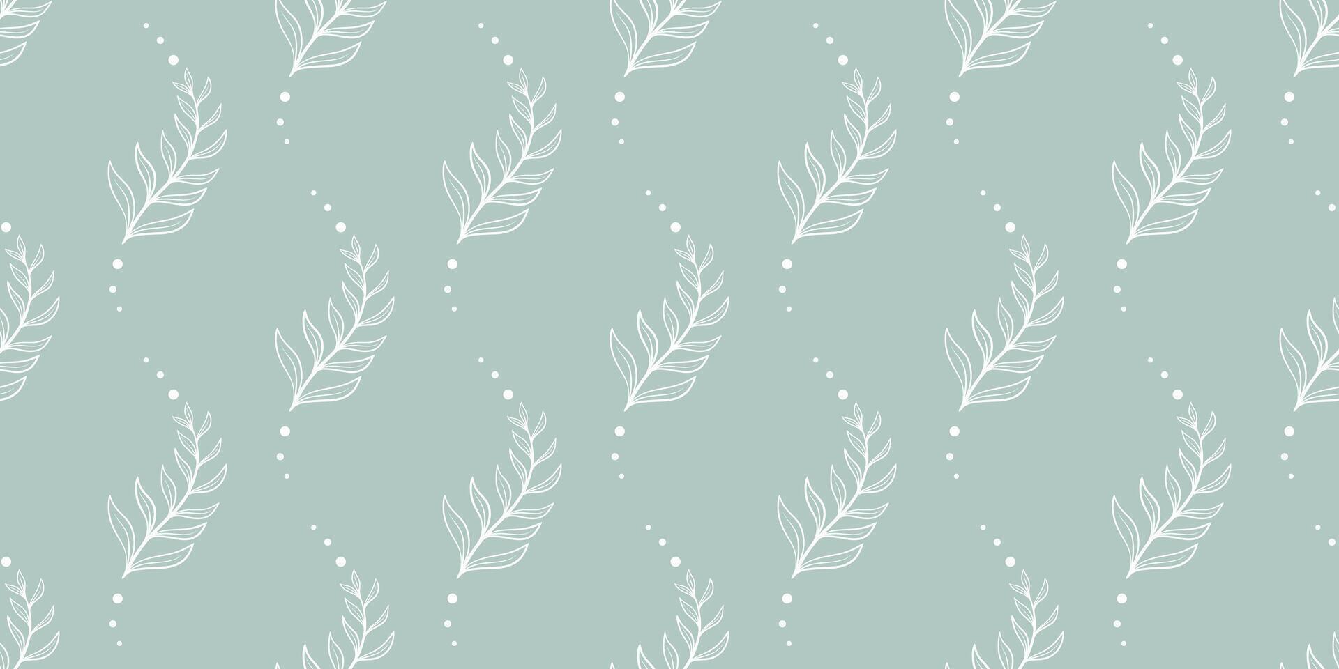 White silhouette of leafy curved twigs on soft green background vector