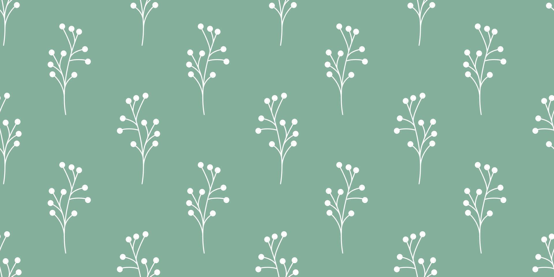 Green background with white silhouette of branches with berries vector