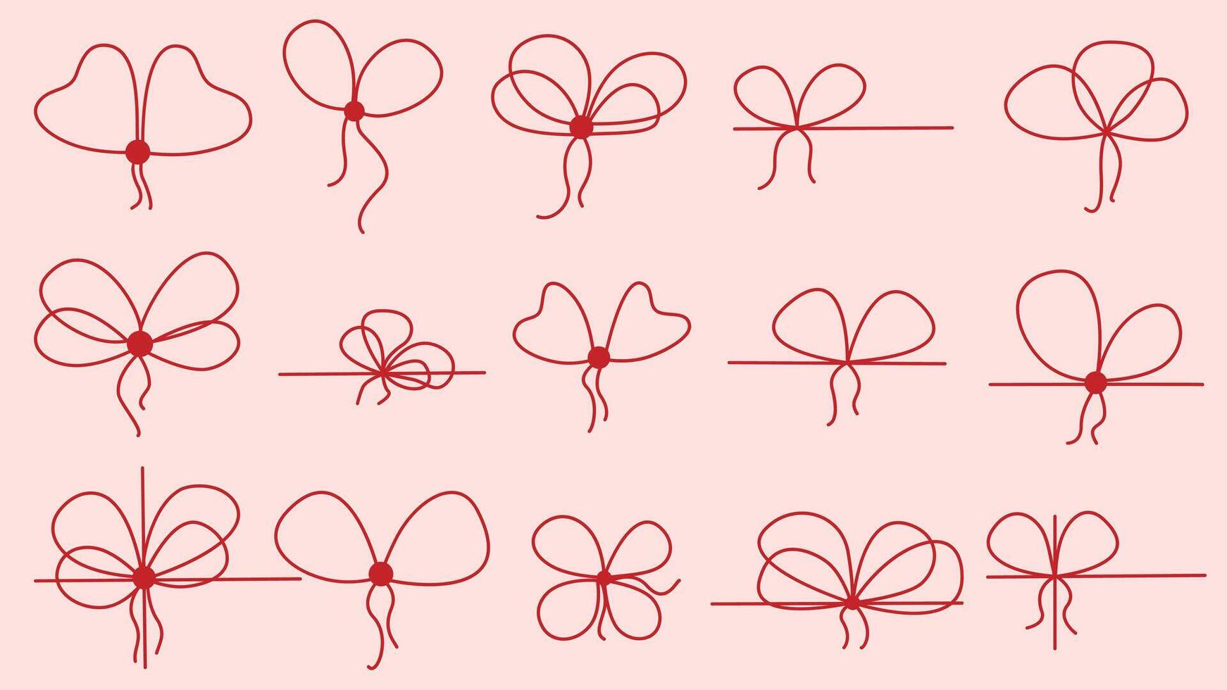 Tied in bow red thin rope set vector