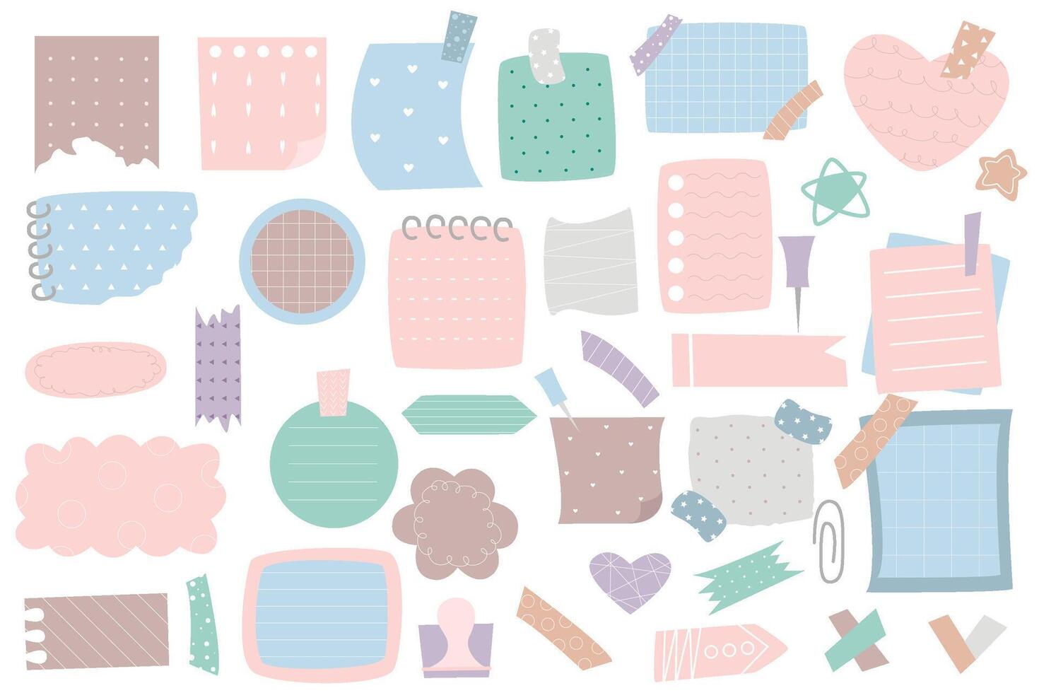 Cute paper notes in doodle sketch style vector
