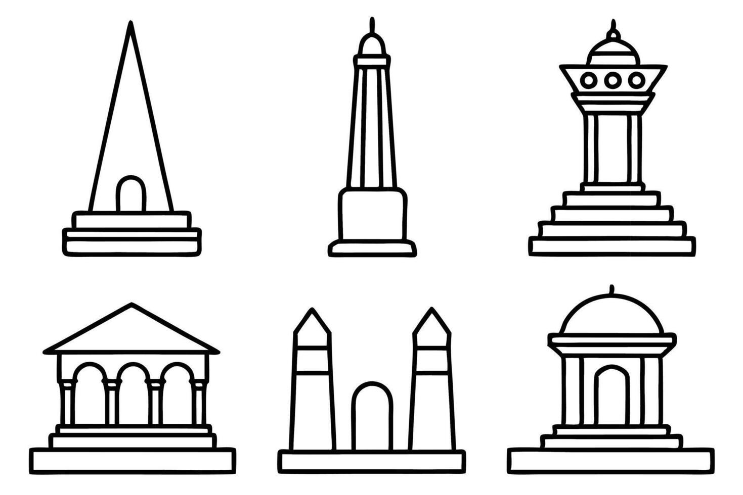 A set of different monuments and buildings vector