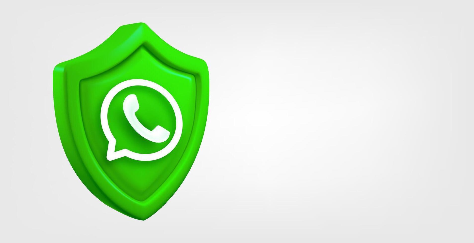 Green shield with telephone call sign isolated on grey background. 3d banner with copy space vector