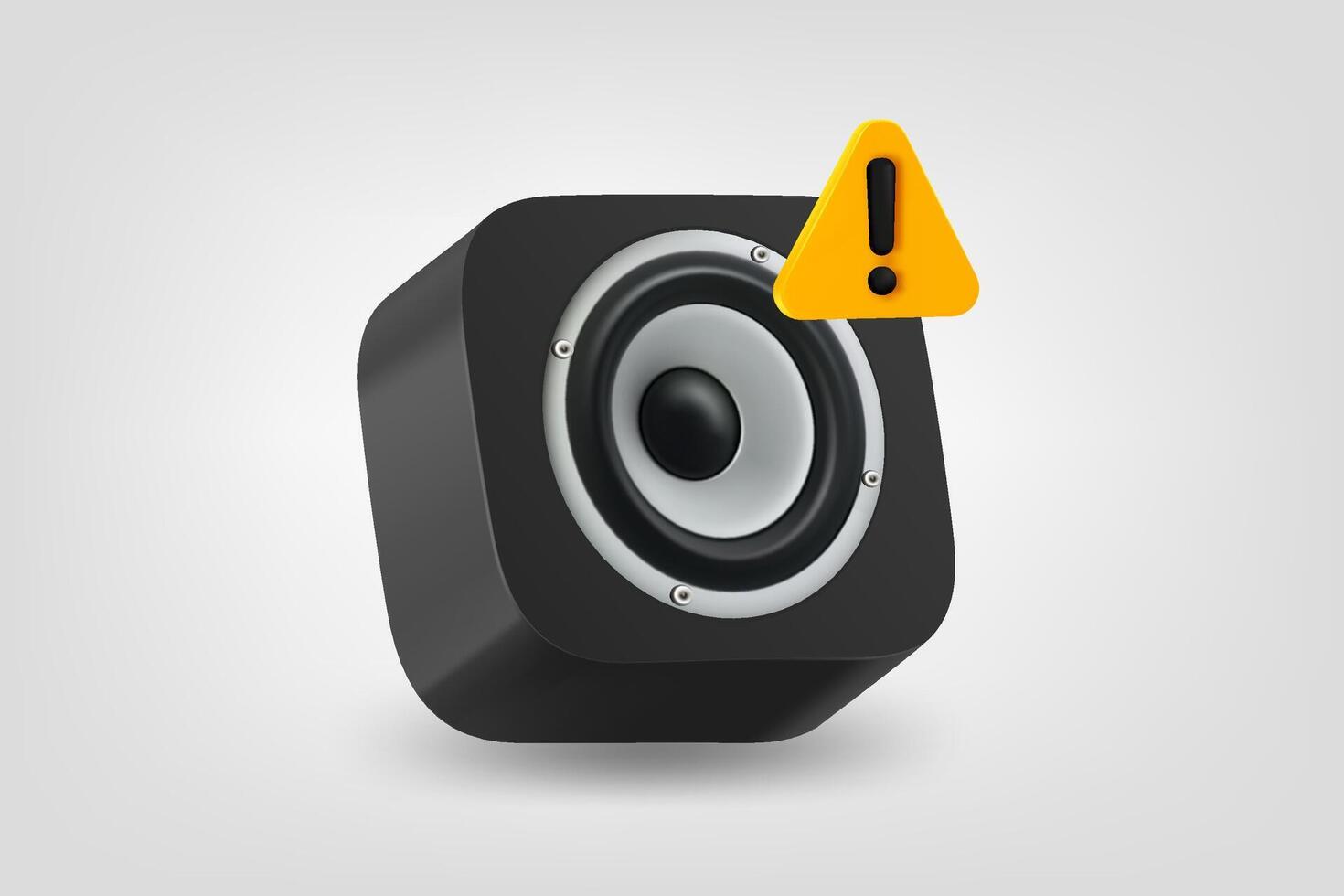 Sound speaker with with exclamaion sign. 3d illustration vector