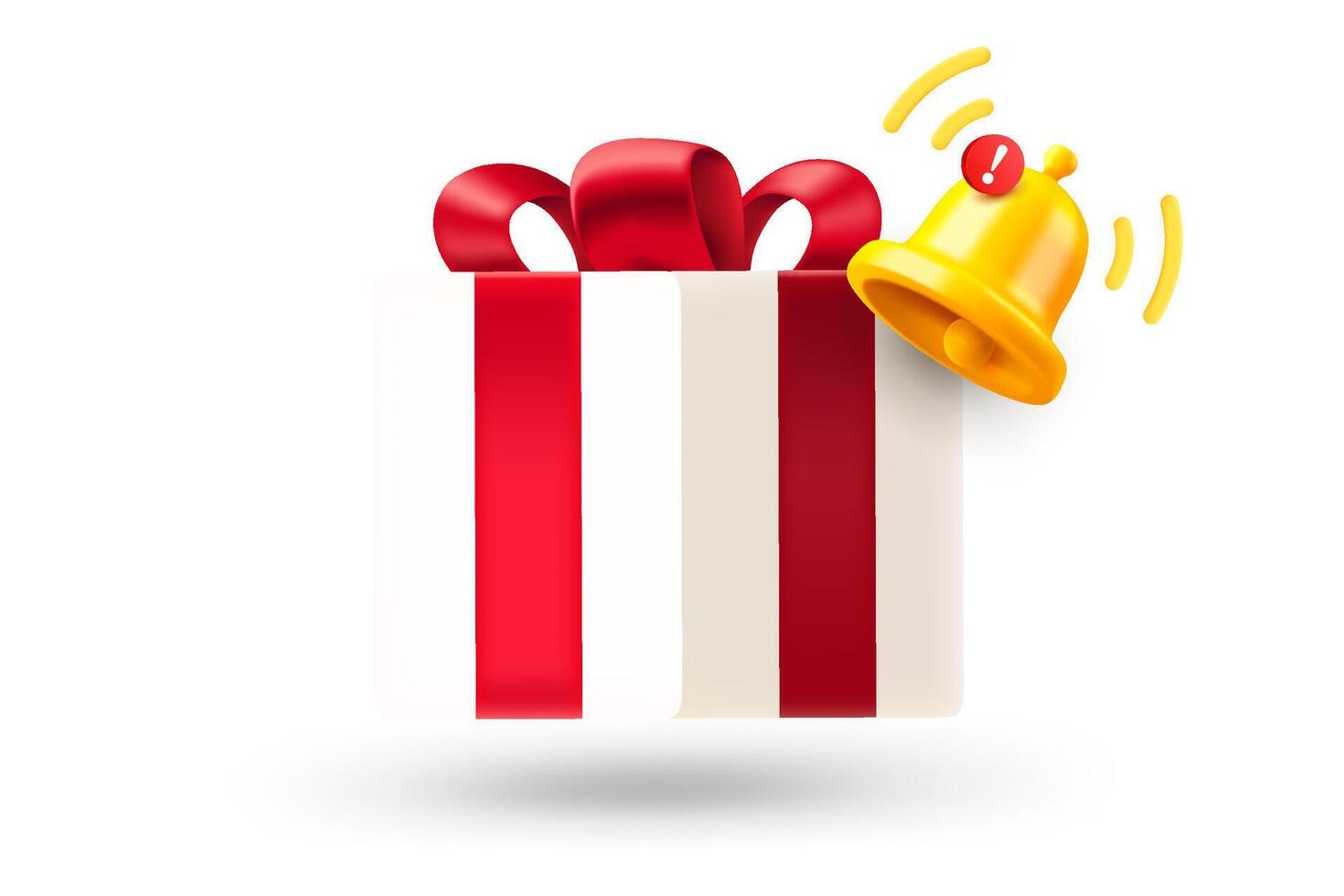 Gift box with red ribbon and notification bell. 3d illustration vector