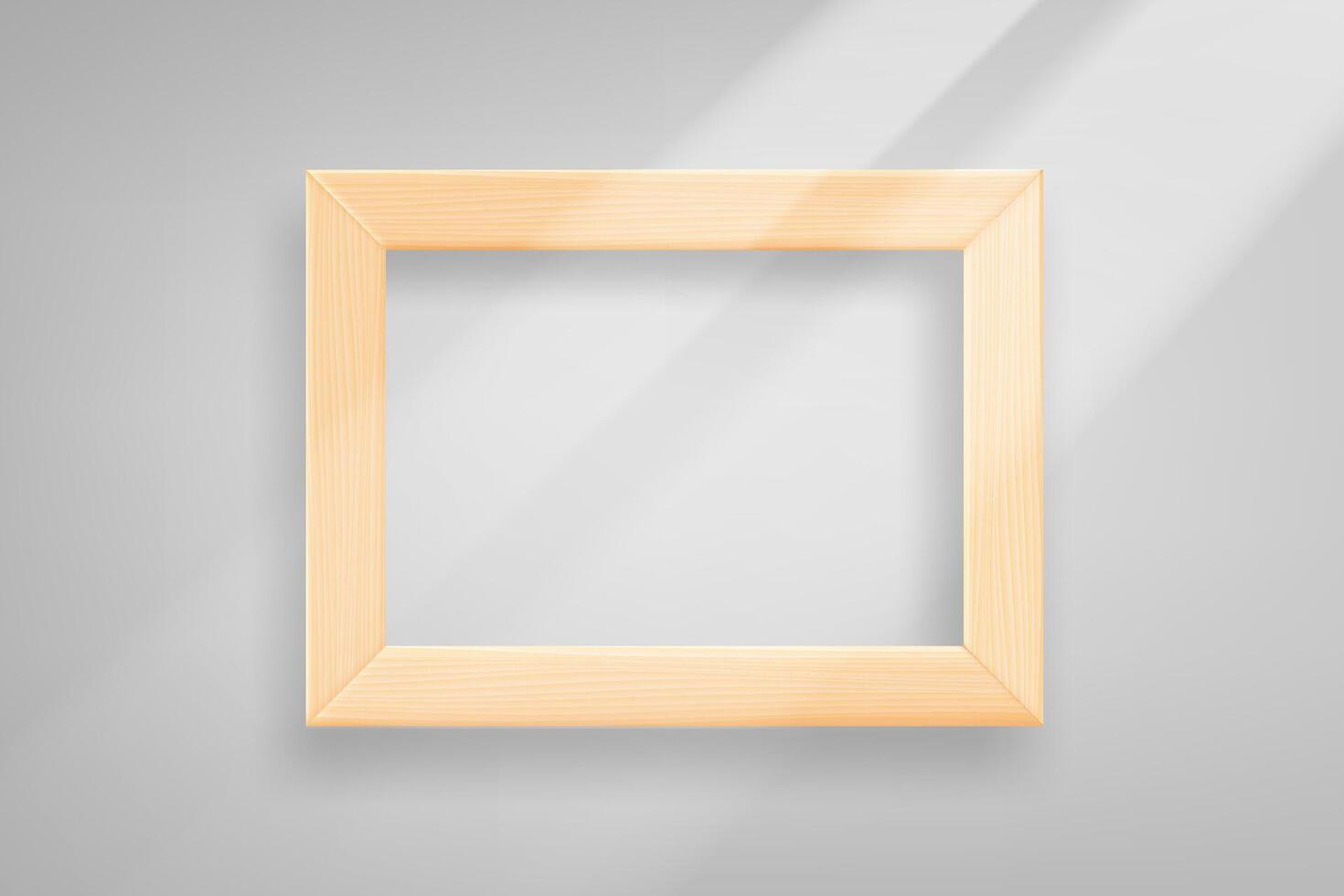 Horizontal empty photo frame on bright wall with sun beam. 3d mockup vector