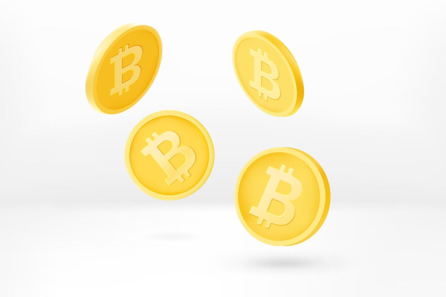 Golden bitcoins coins on grey background. 3d illustration vector