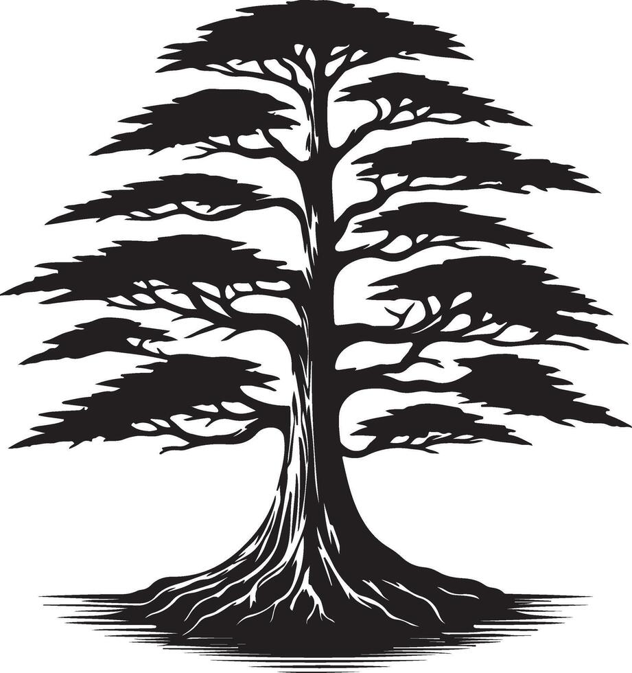 Majestic Cypress Tree Silhouette Black and White Nature Art vector