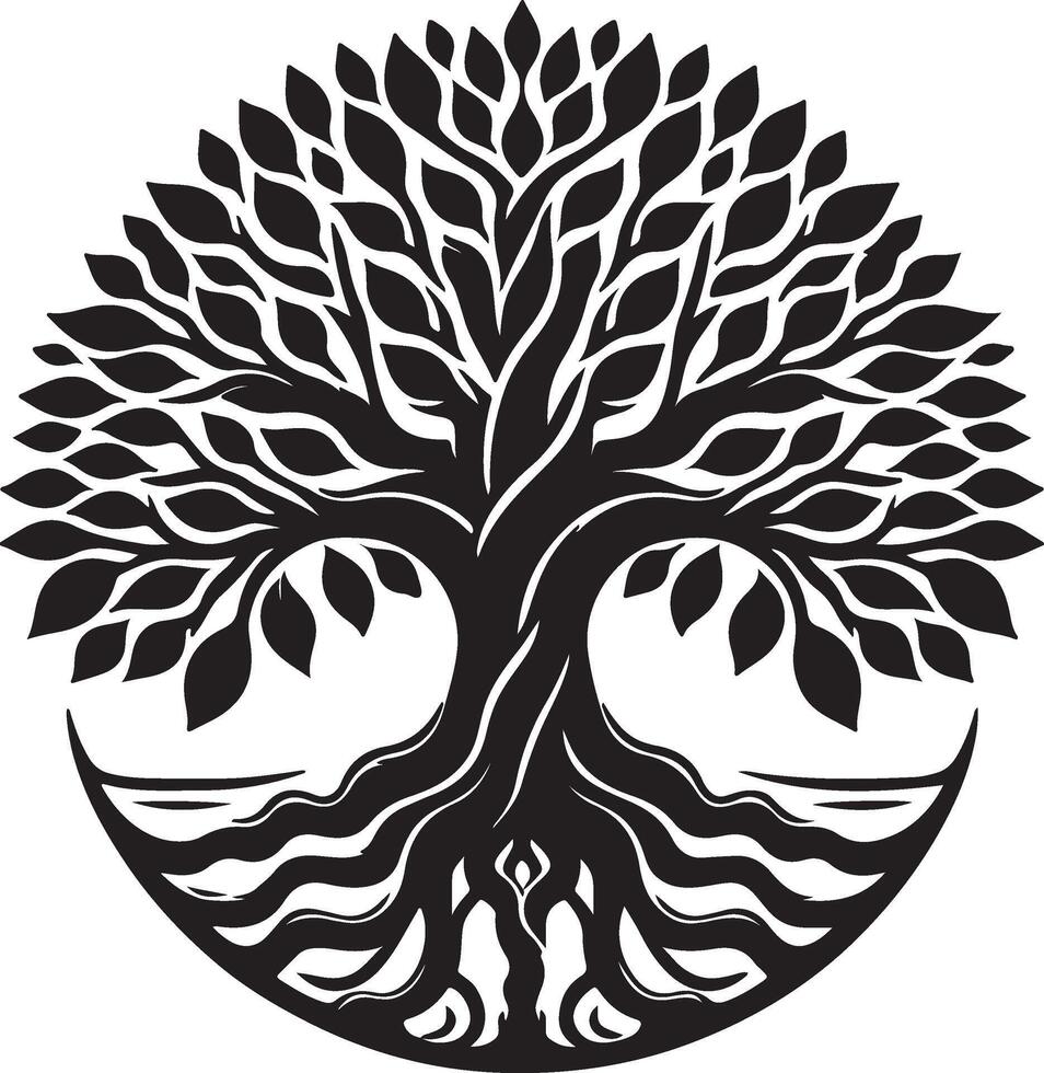 Black Tree of Life Roots Branches Leaves Symbol vector