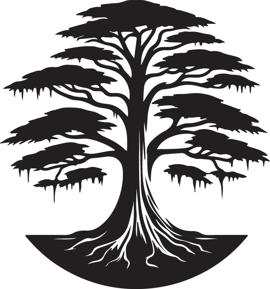 Majestic Black Tree Silhouette Strong Roots Nature Art Graphic Design, vector