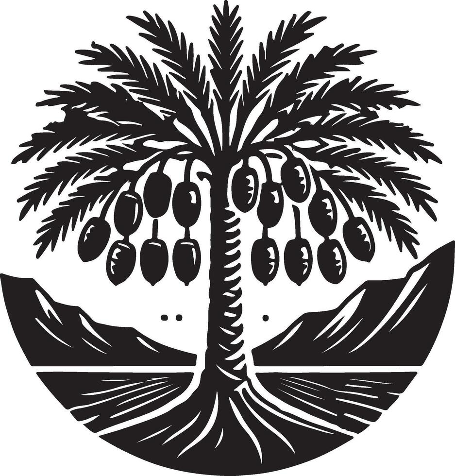 Date palm tree black and white illustration desert landscape vector