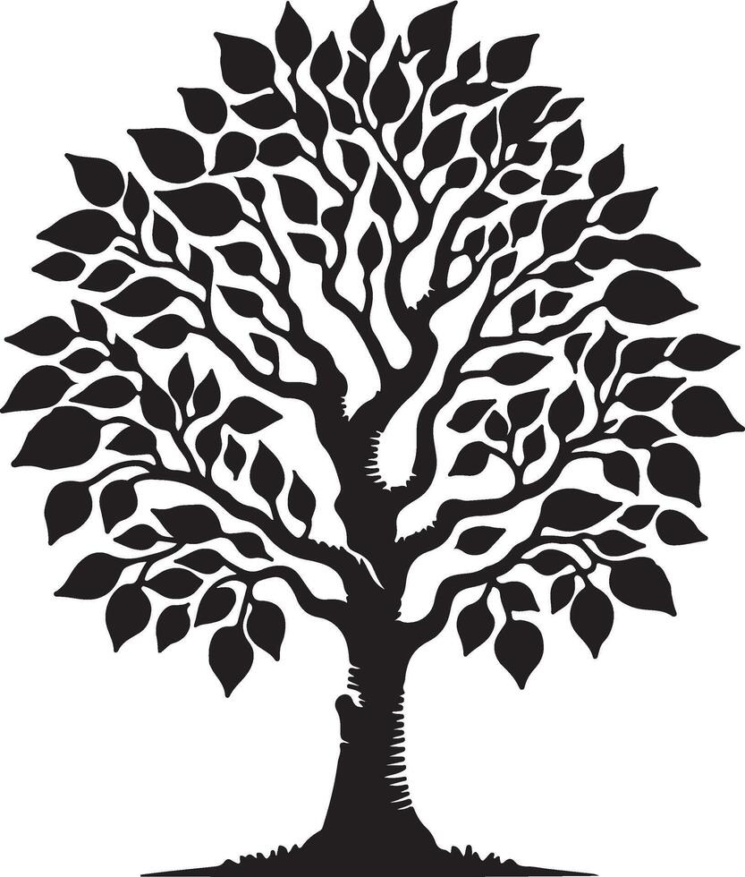 Black and white stylized tree illustration nature foliage botanical art vector