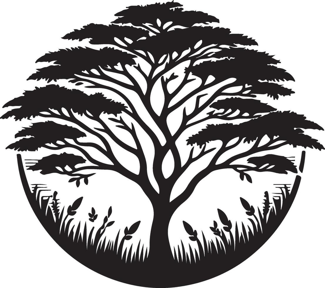 Black silhouette tree nature circle art design vector