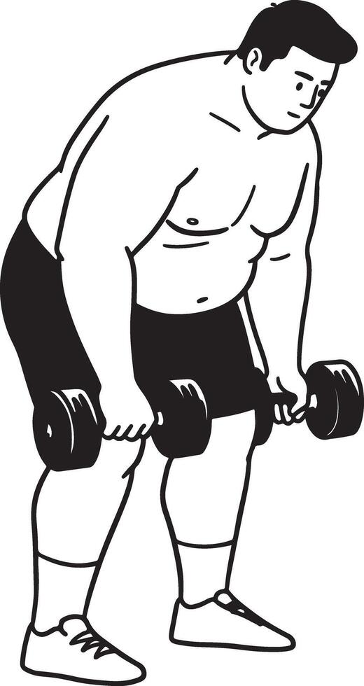 illustration of plus size man lifting dumbbells in a standing workout pose promoting strength confidence and inclusive healthy lifestyle vector