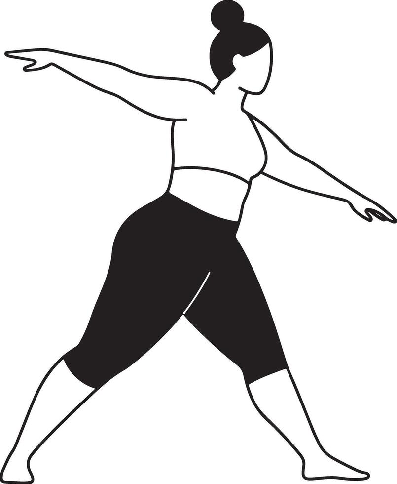 drawing of a plus size woman doing squats for strength training in modern line art style promoting healthy living and body confidence vector