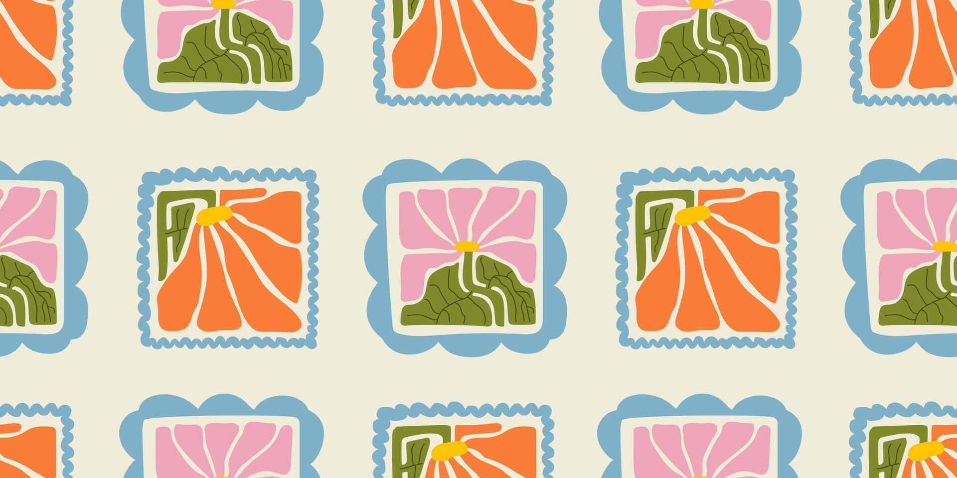 Botanical trendy seamless pattern. Flower and leaves abstract shape doodle art design for print, wallpaper, clipart, wall art for home decoration. vector