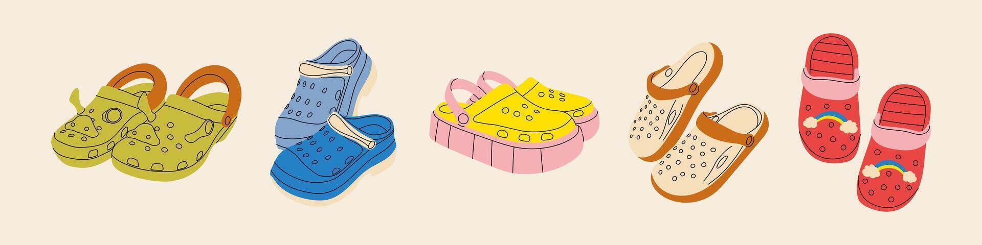 Bright summer rubber beach shoes vector