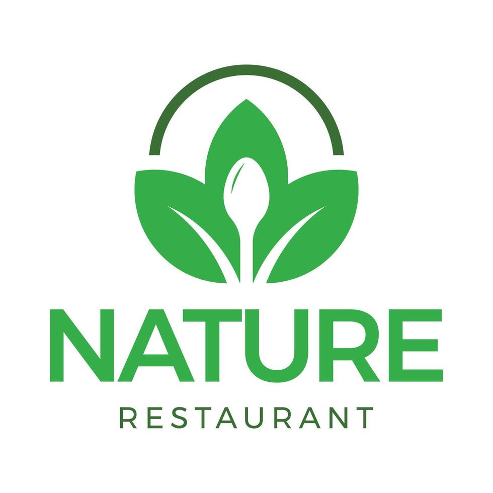 nature vegan restaurant flat minimalist logo design vector