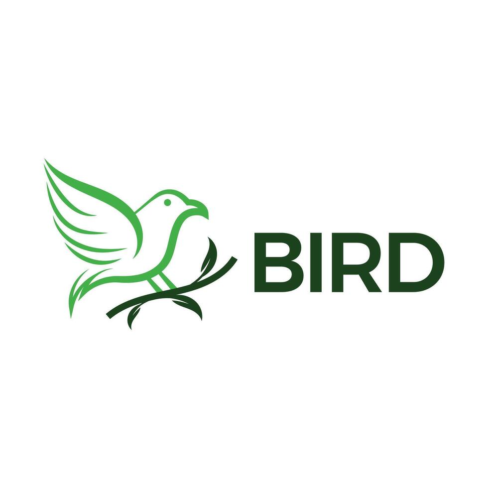 bird branch leaf flat minimalist logo design vector