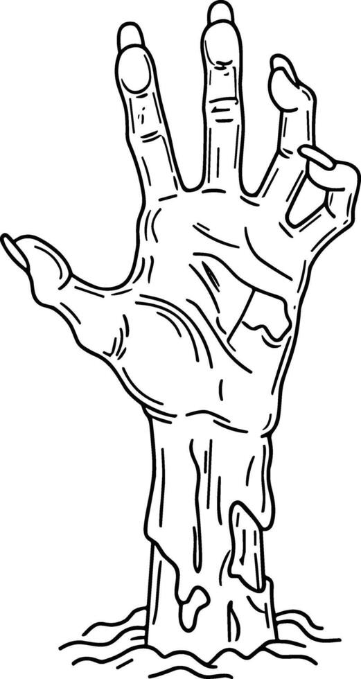 Zombie Hand Rising Line Art - Spooky Halloween Illustration vector
