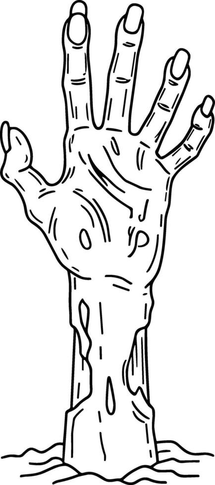 Creepy Zombie Hand Rising - Halloween Horror Line Art vector