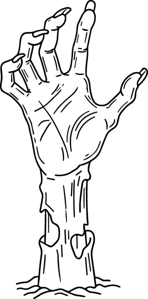 Zombie Hand Rising Line Art - Scary Halloween Graveyard Illustration vector