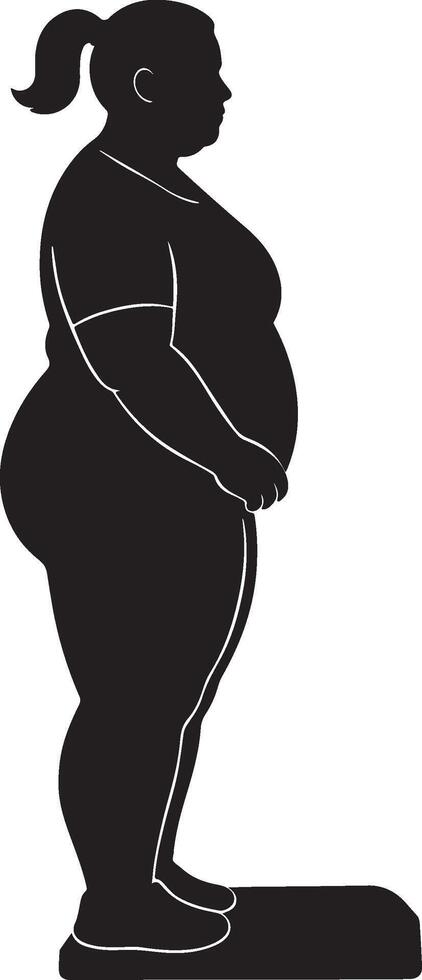 plus size woman standing on weight machine silhouette vector