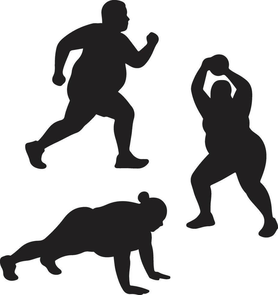 silhouette of overweight people exercising vector