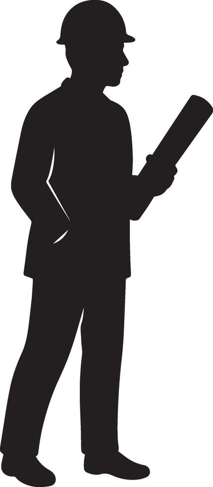 Silhouette of an Engineer Holding a Blueprint vector