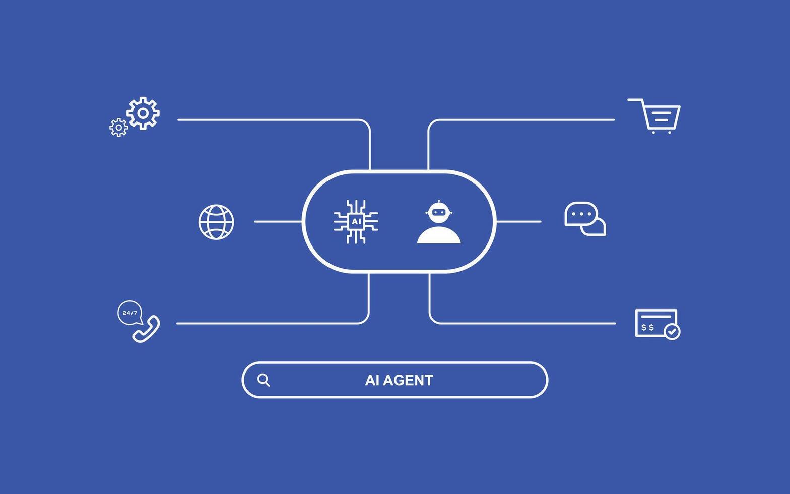 AI Agent Interface Illustration, An illustrative depiction of an artificial intelligence agents operational interface, showcasing interconnected elements. vector