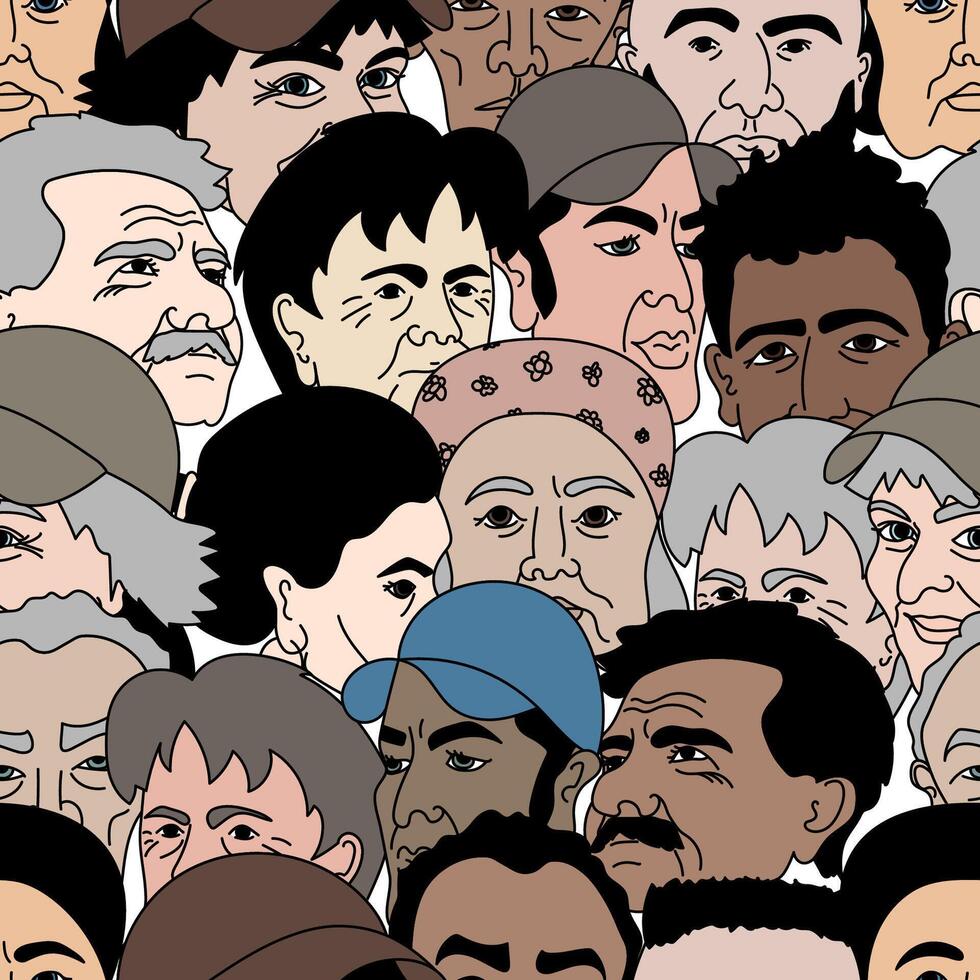 Diverse crowd of people creating a seamless pattern vector