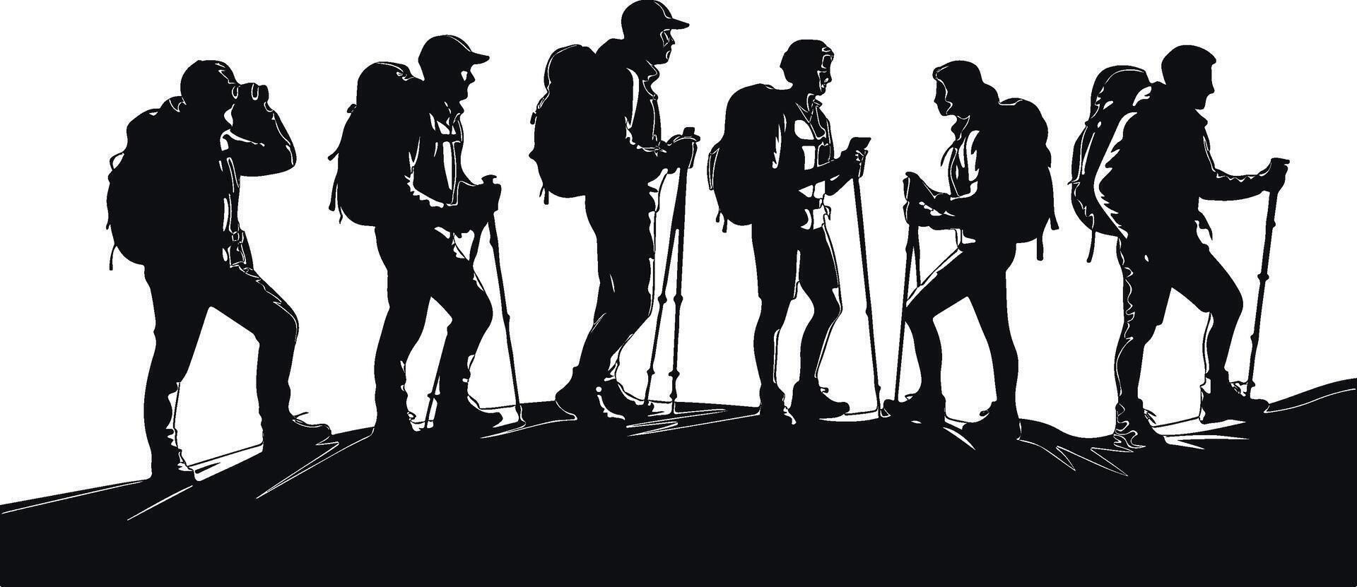 Editable Hiking Silhouette Icons in Format vector