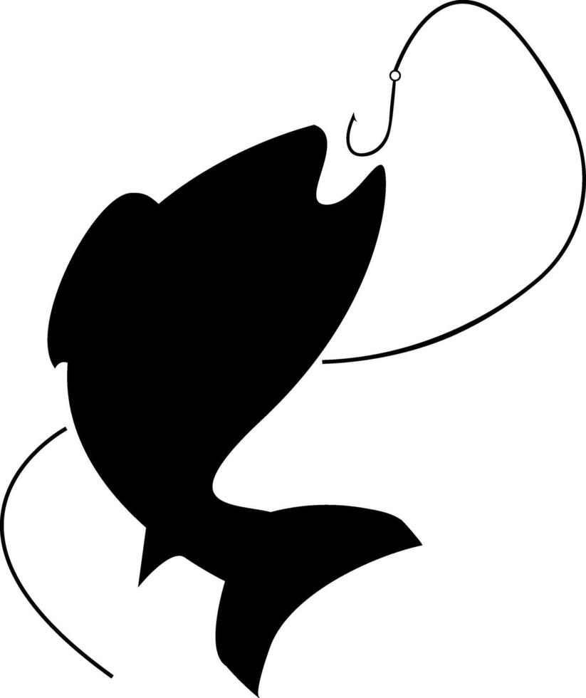 Fish Silhouette with Fishing Hook Icon vector