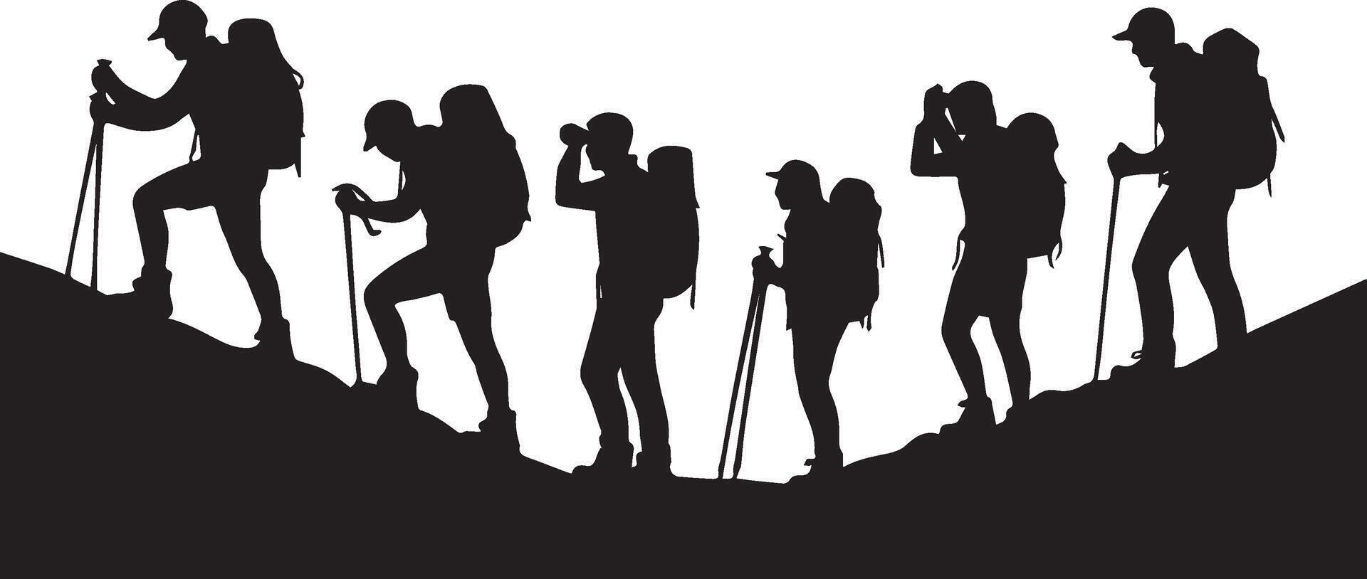 Hiking Silhouette Icons Black Filled vector