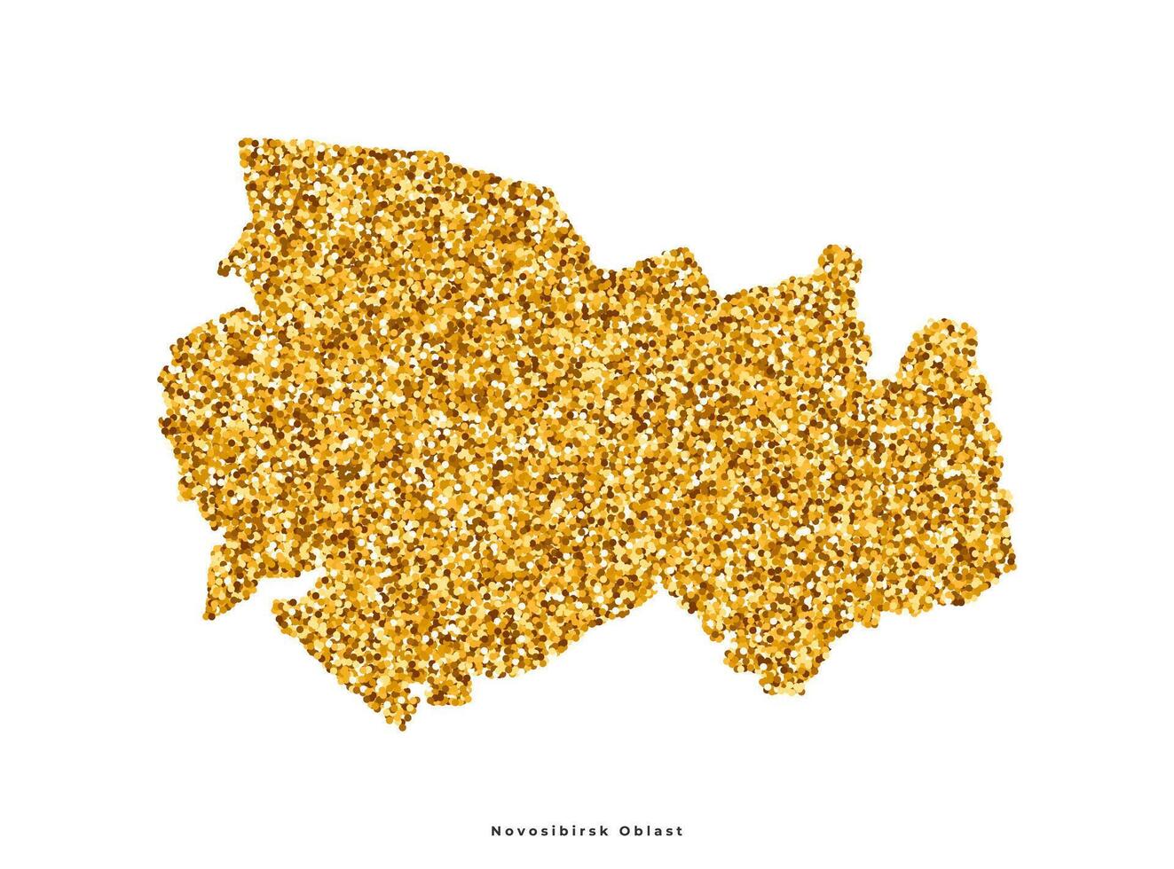 isolated simplified illustration with author vision. Silhouette of Novosibirsk Oblast map in Russia. Shiny gold glitter texture. Decoration template. White background vector
