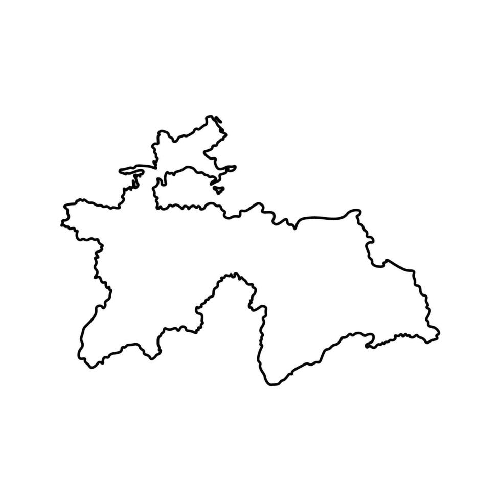 isolated simplified illustration icon with black line silhouette of Tajikistan map. White background vector