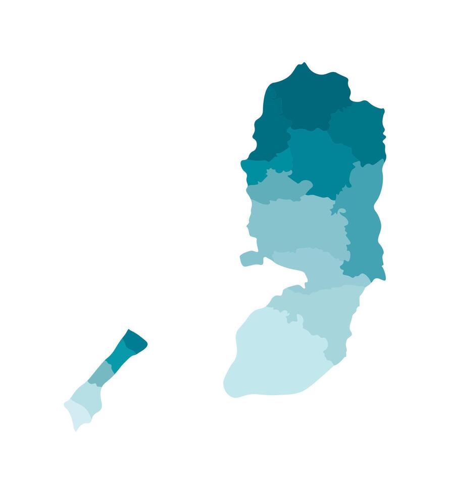 isolated illustration of simplified administrative map of Palestine. Borders of the governorates, regions. Colorful blue khaki silhouettes vector