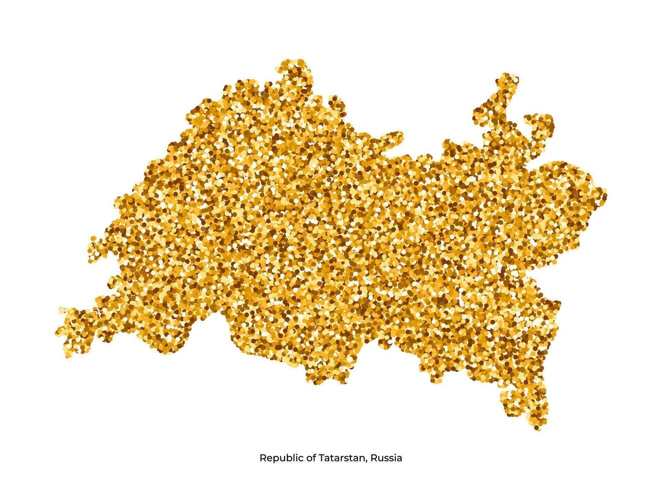 isolated illustration with simplified Republic of Tatarstan map, Russia. Shiny gold glitter texture. New Year decoration template vector