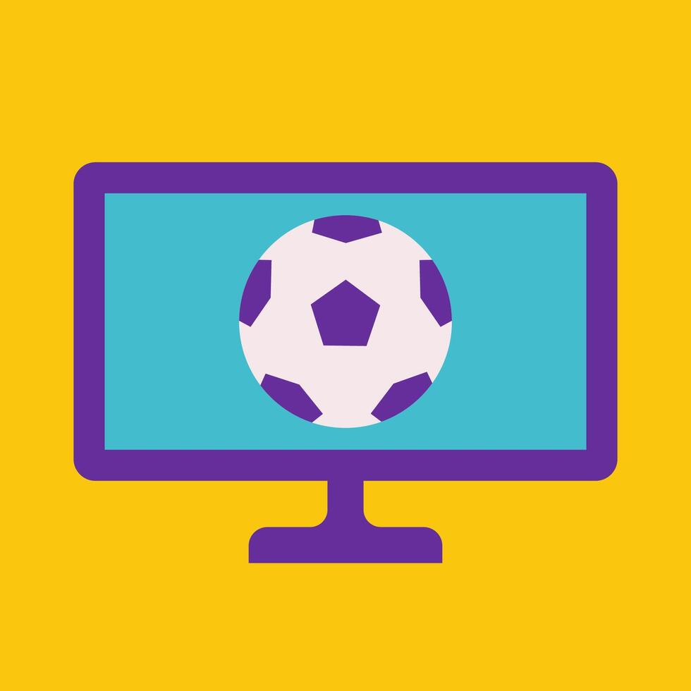 flat illustration with tv or computer desktop with screen of footbal match or championship. Bright background. Live broadcast. Minimalistic concept, clipart sport collection vector