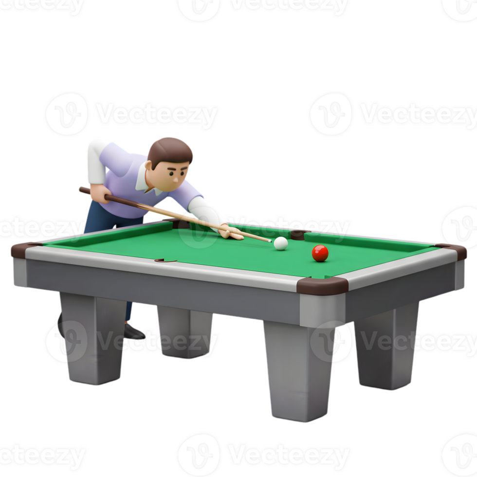 Person playing pool on a green felt table with cue ball and object ball png