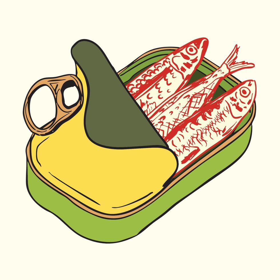 Open Green Tin Can with Sardines Illustration vector