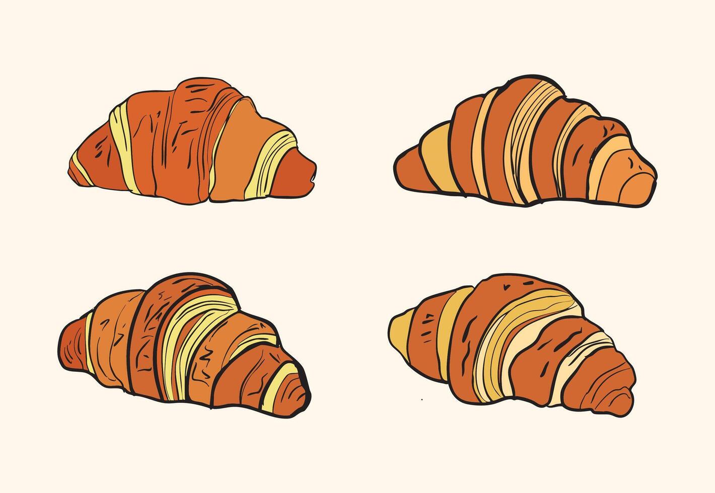 Rustic Croissant Illustration Set vector