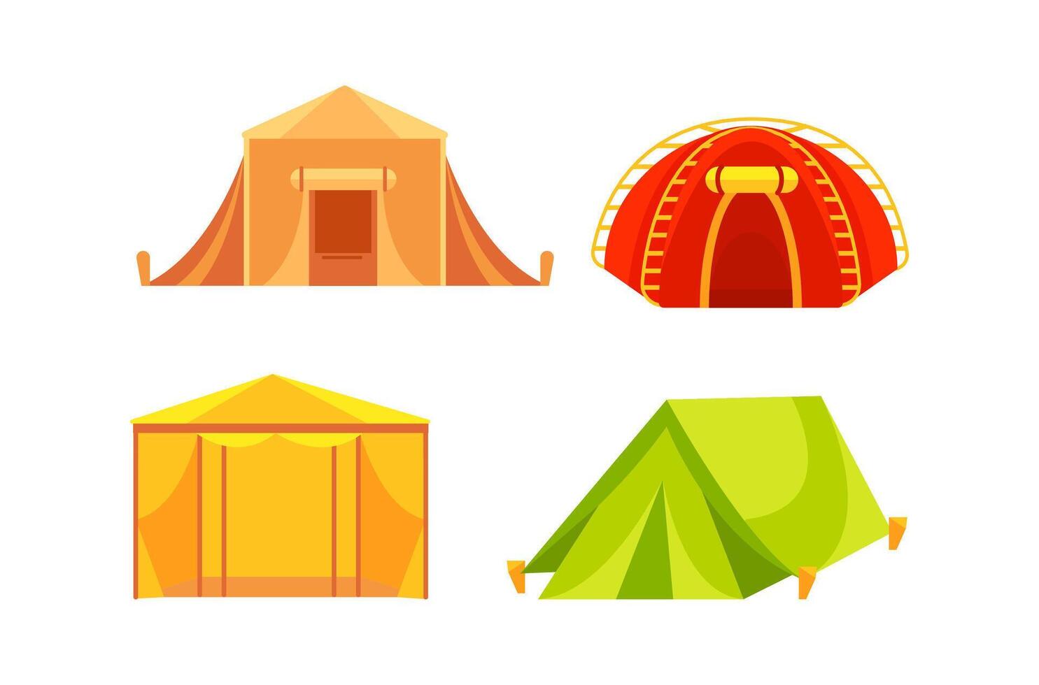 Camping tents showing different styles for outdoor adventures and events vector
