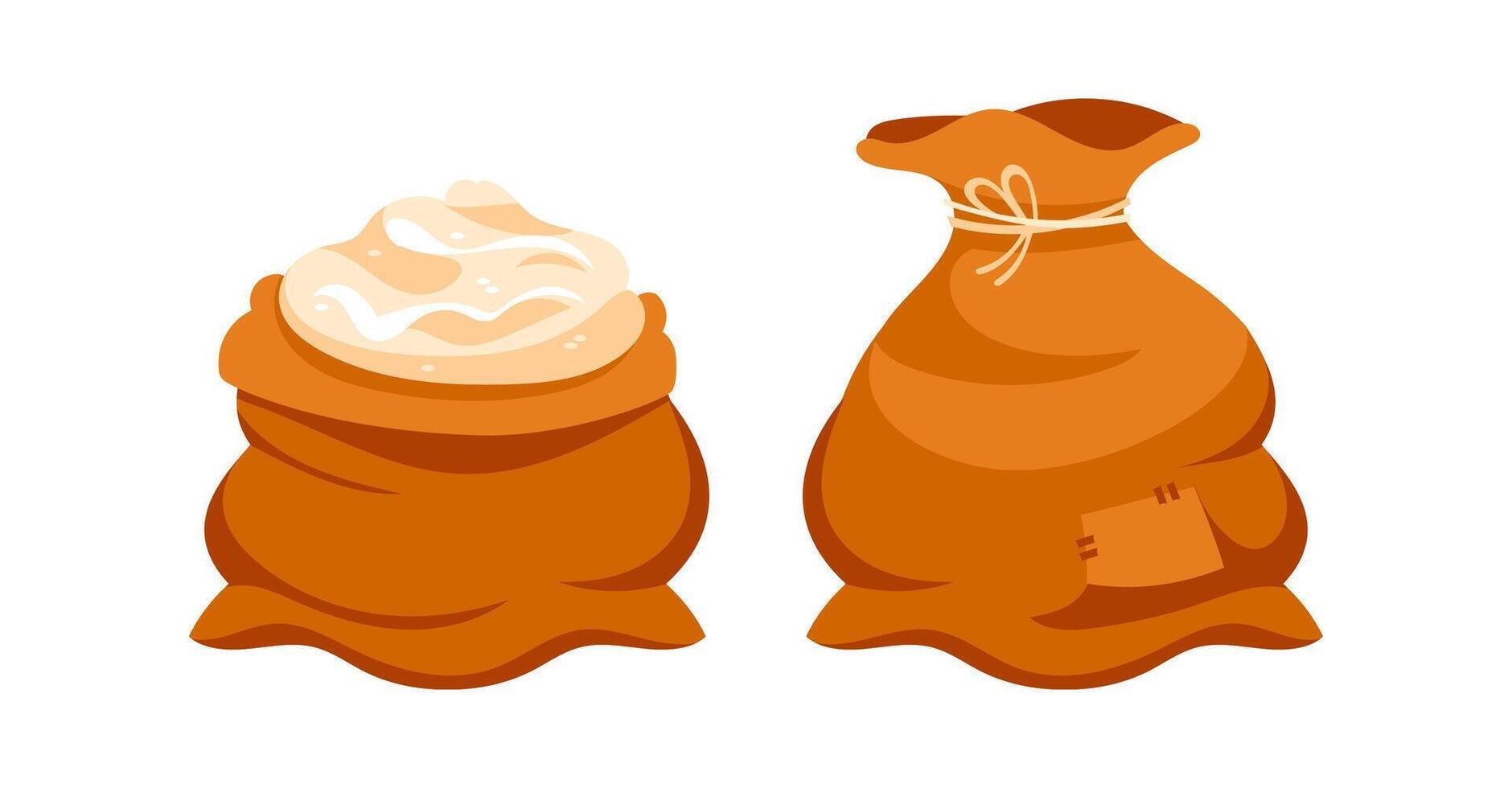 Full and empty brown burlap sack of flour or sugar vector