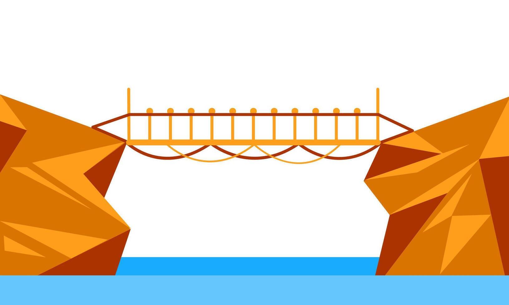 Rope bridge connecting two cliffs over water in polygonal style vector