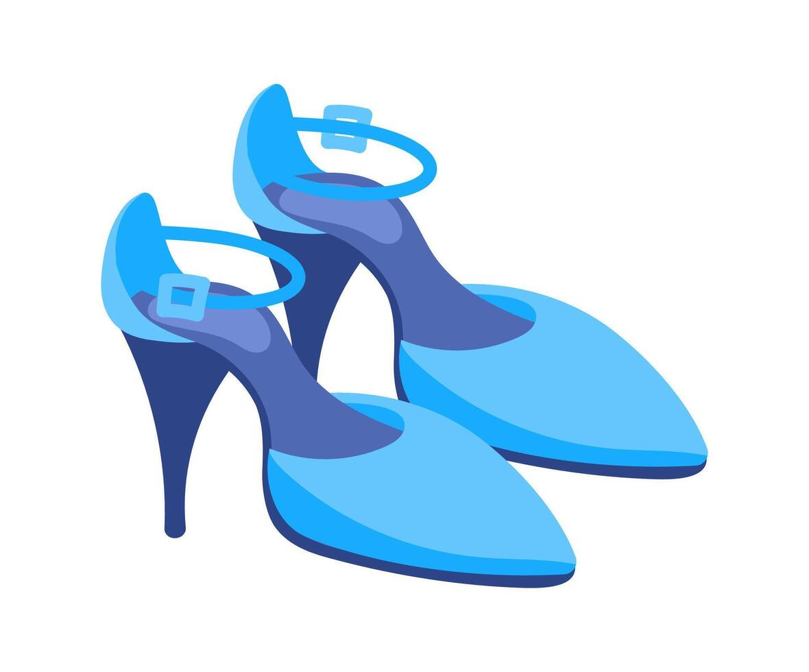 Pair of elegant blue high heel shoes with ankle strap and buckle vector