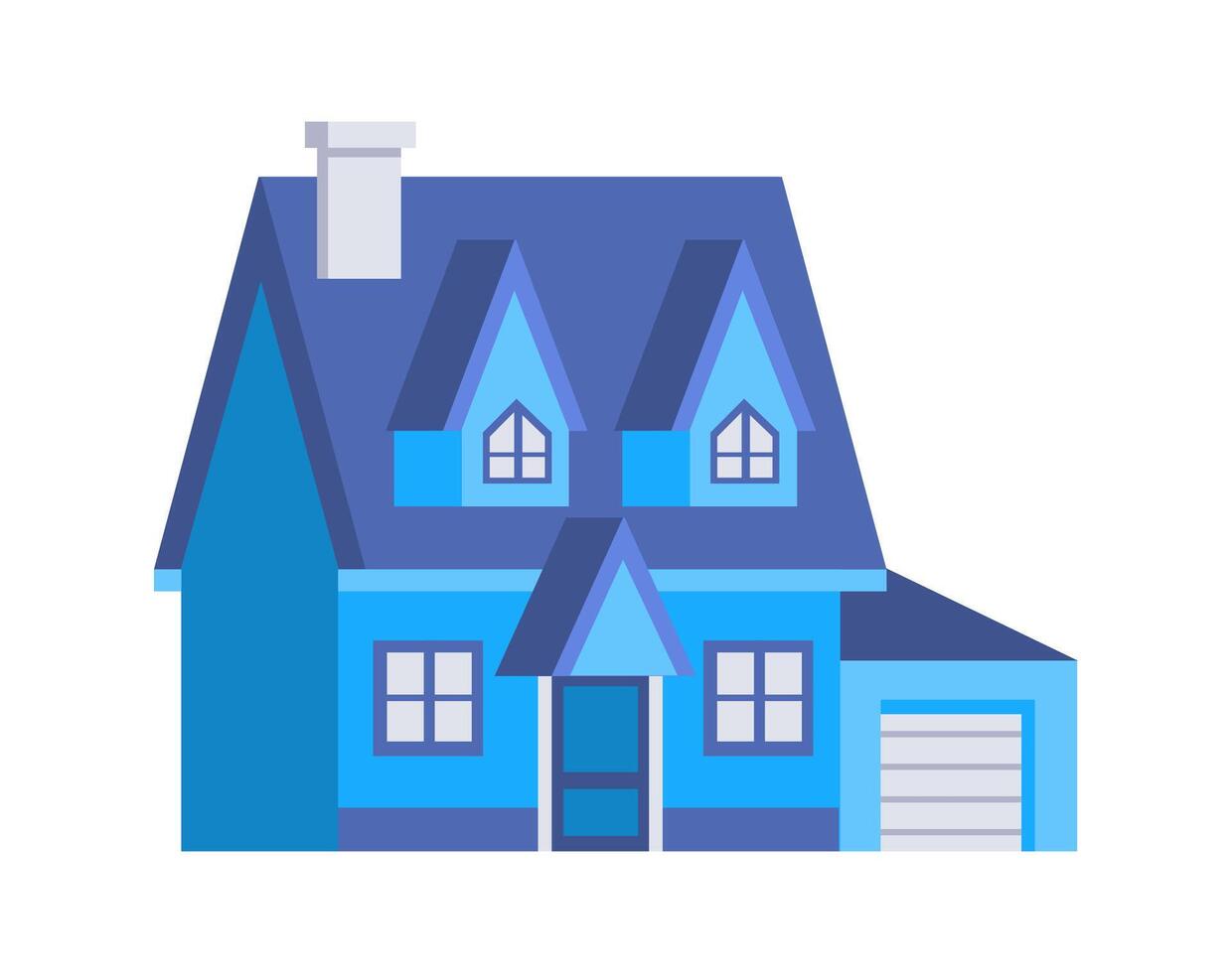 Blue suburban house with garage and chimney representing real estate vector