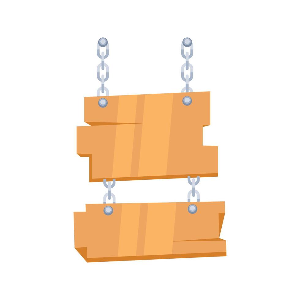Two blank wooden signs hanging from chains, creating space for messages vector